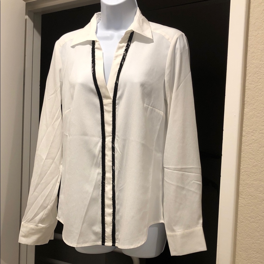 Elegant White Blouse with Black Trim